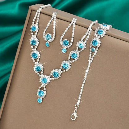 4PCS Elegant Crystal Jewelry Rhinestones Necklace Sets