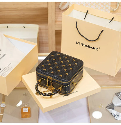 Leather bucket small square bag