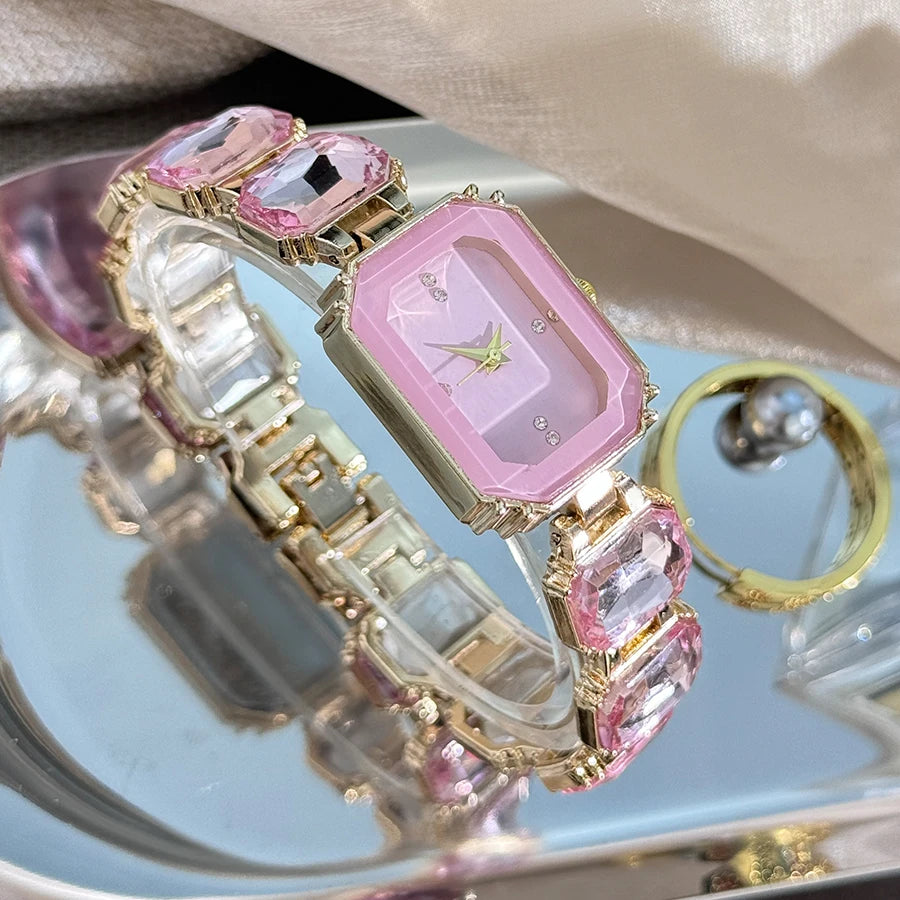 Rhinestone chain rectangular color case rhinesto watch