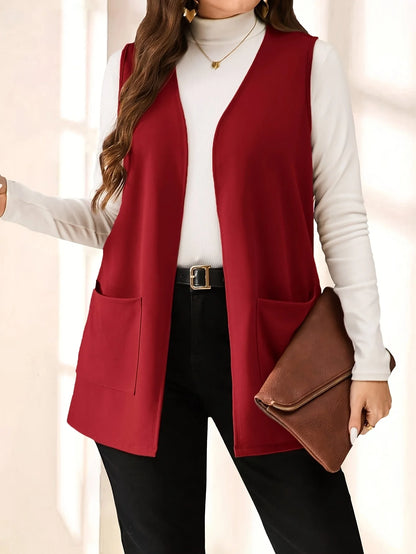 Plus Size Elegant Open-Front Cardigan Vest Jacket