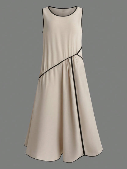 Elegant Casual Color Block Stripe Pocket A-Line Skirt Dress