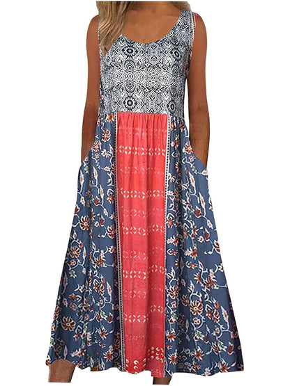 Sleeveless Bohemian floral flowing Dress