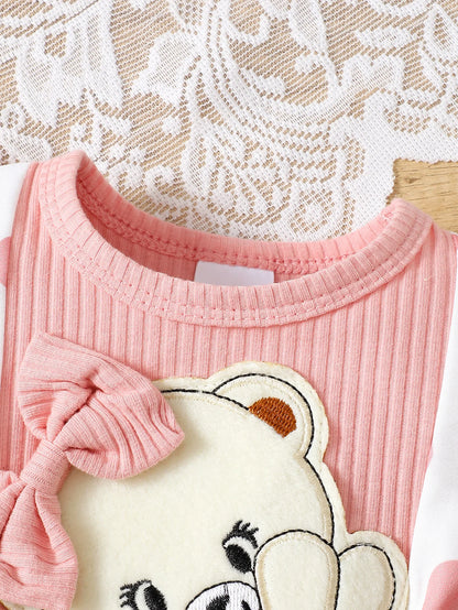 Polka Dot Flying Sleeve Cartoon Bear Overall Dress