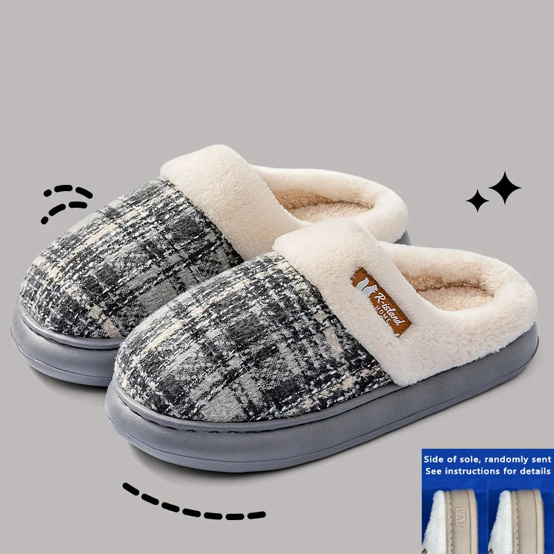 Winter Warm Fur Stripe Non Slip Comfort Flat Heel Slippers