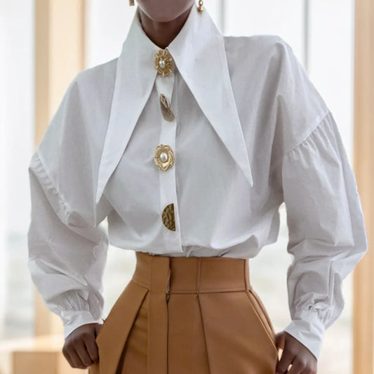 Long Sleeve Shirt Pointed Collar Blouse Office Shirts