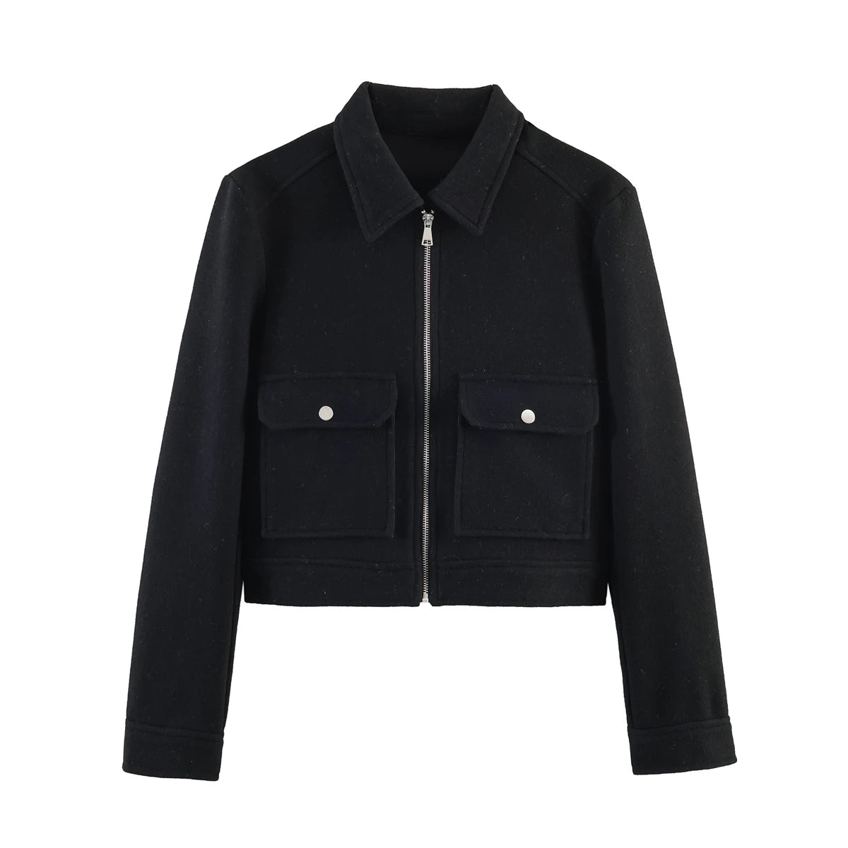 Zipper Winter Long Sleeve Pocket Outerwear Elegant Jacket Coat