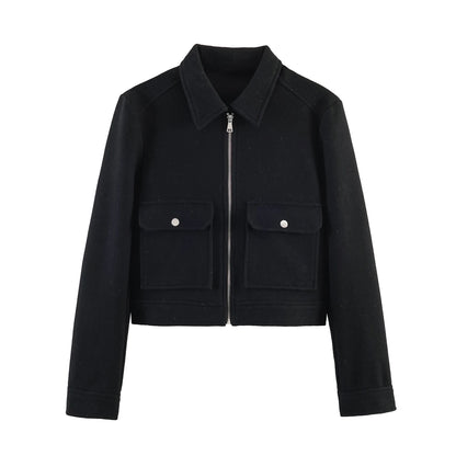 Zipper Winter Long Sleeve Pocket Outerwear Elegant Jacket Coat