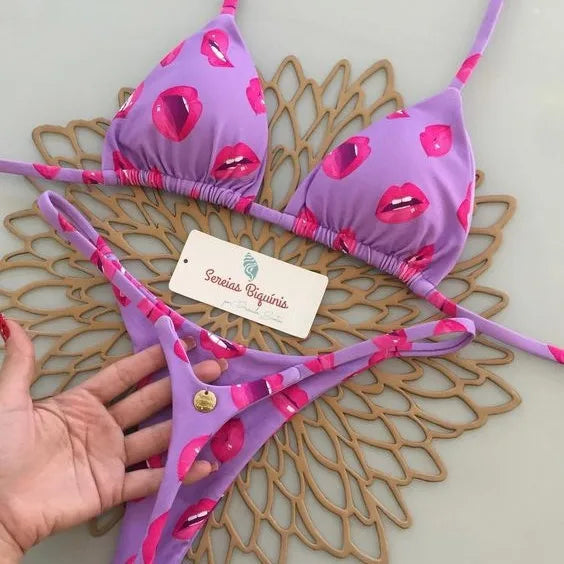 Split Print Swimwear G-string Bikini