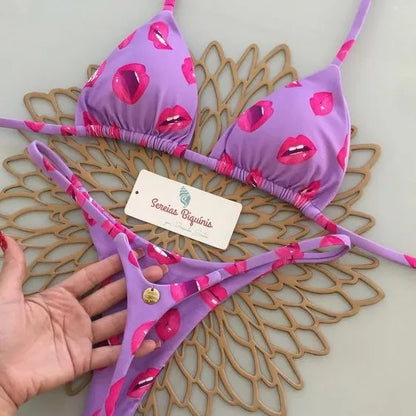 Split Print Swimwear G-string Bikini