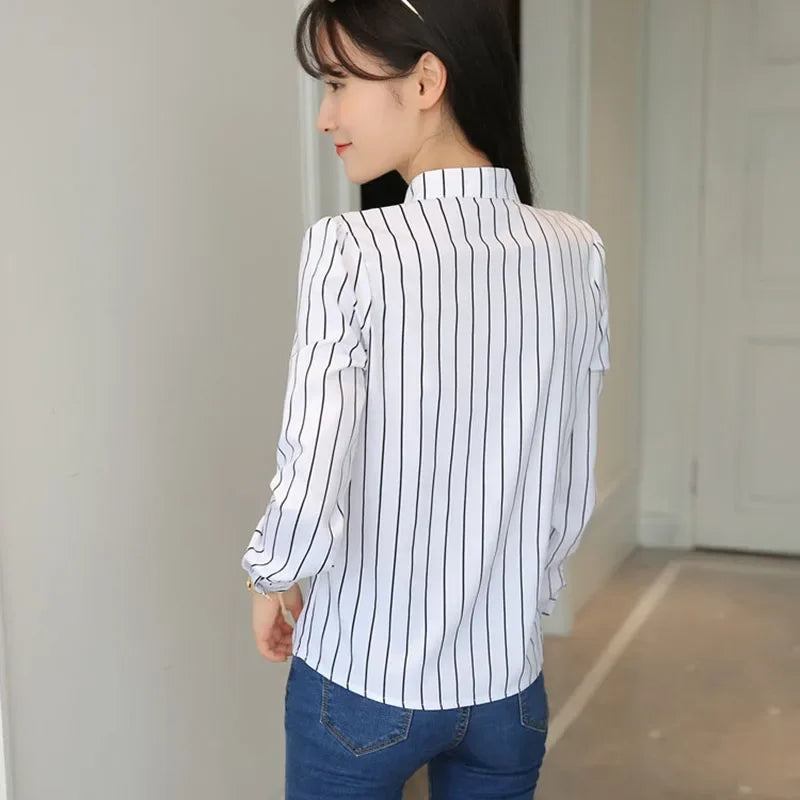 Stripe Long Sleeve Shirt Blouses
