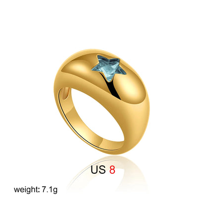 Waterproof 18K Gold Chubby Star Sleek Stainless Steel Pink Zircon Dome Finger Ring