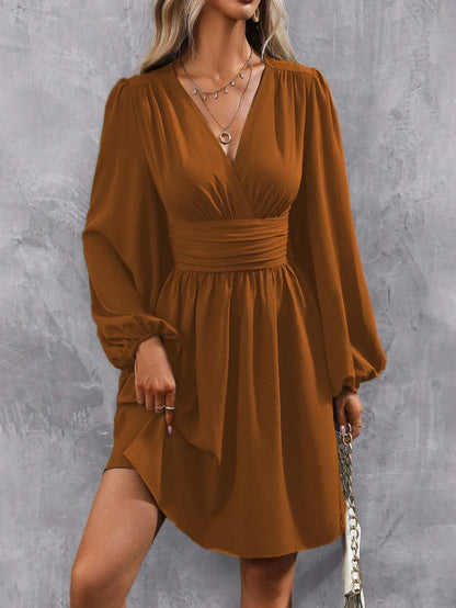 Lantern Sleeve Wrap Mini Dress