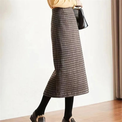 Y2k Slim Classic Plaid Midi Skirts Autumn Vintage Elegant Skirts