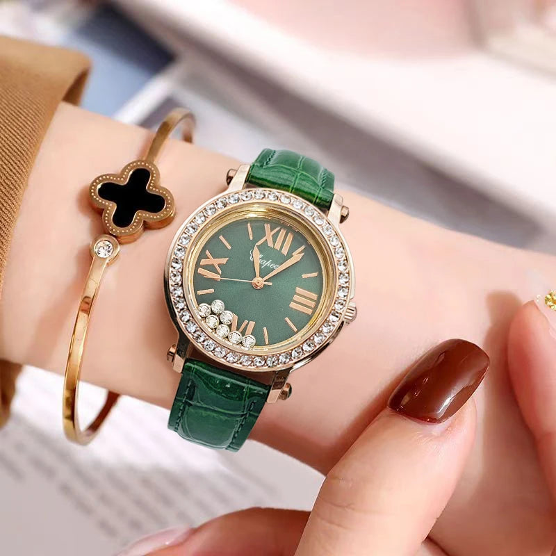 Vintage Green Waterproof with a Luxurious Diamond-Studded Watch
