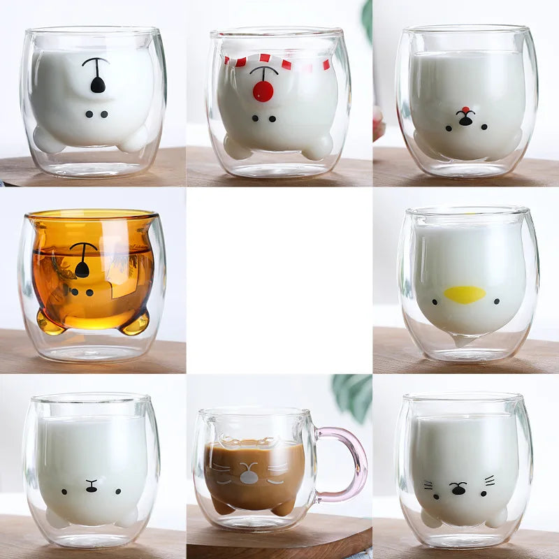 Cute Bear Double-layer Coffee Mug Double Glass Cup with Handle Mug