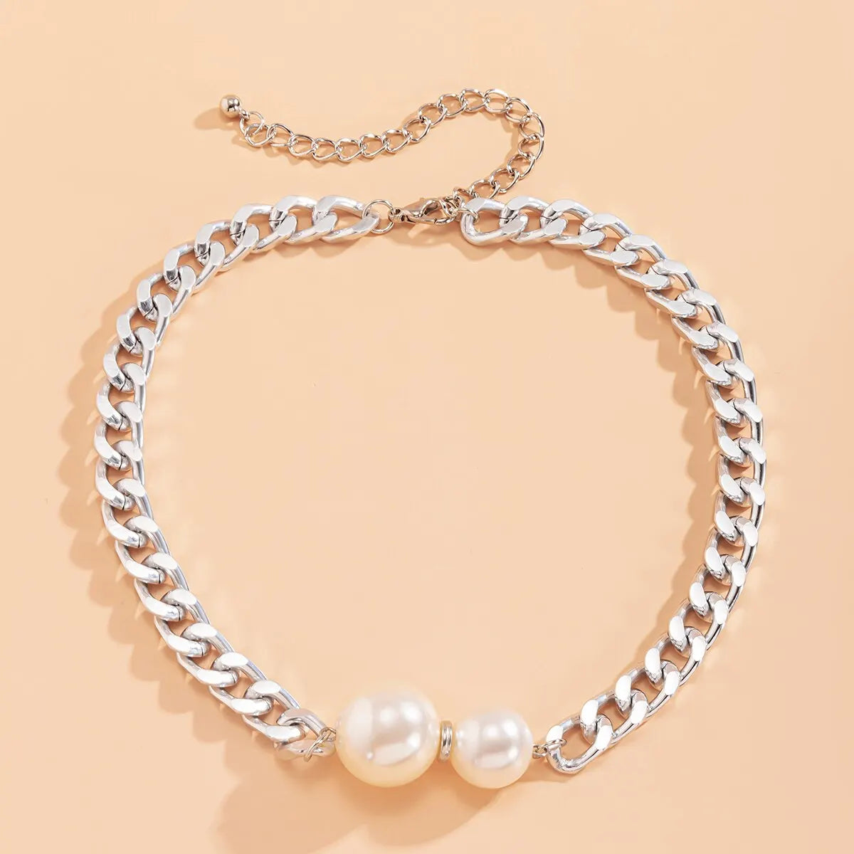 Punk Cuban Chains Imitation-Pearl Pendant Necklace