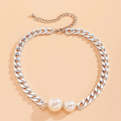 Punk Cuban Chains Imitation-Pearl Pendant Necklace