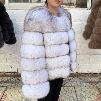 Fox Fur Coat Real Winter Brown Leather Coats & Jackets