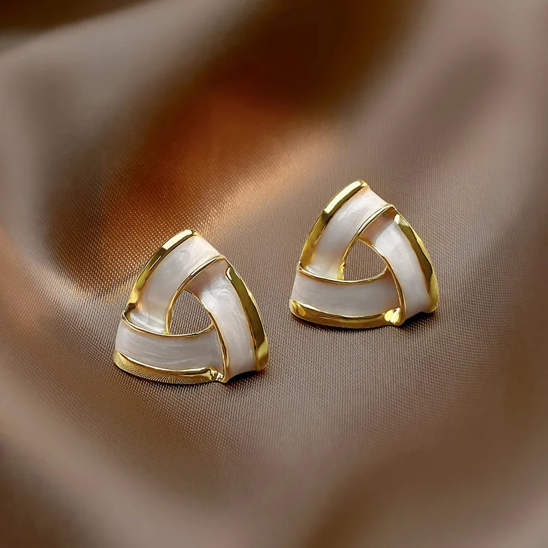 Korean Crystal Geometric Round Earrings