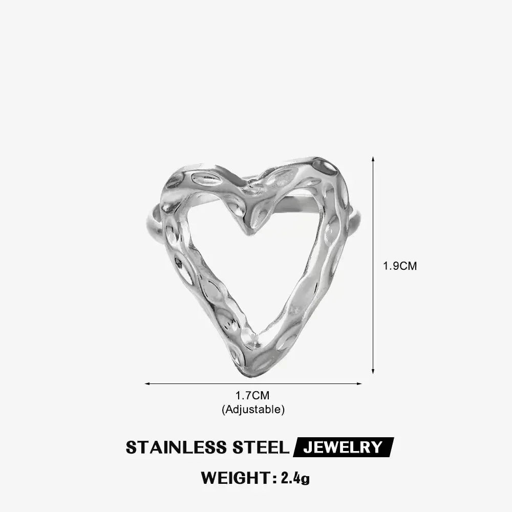 Gold Stainless Steel Heart Metal Hollow Waterproof Rings