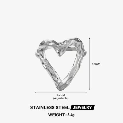 Gold Stainless Steel Heart Metal Hollow Waterproof Rings