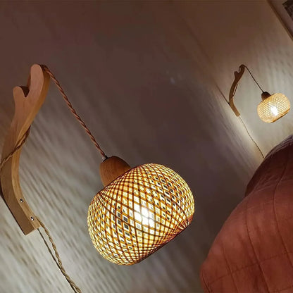 Bamboo Lantern Wall Lamp Natural Rattan Wicker Wall Light