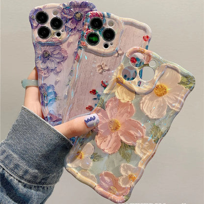 Retro Oil Painting Phone Case For iPhone ProMax Flower Print Silicone Cover