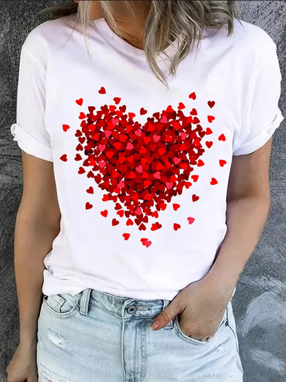 Red Heart Graphic Prints Short Sleeve Shirt