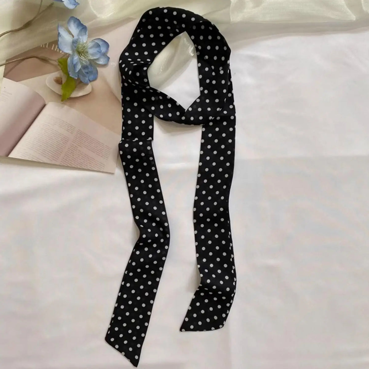 Narrow Long Scarf Polka Dot Tie Bag Ribbon Headband Choker