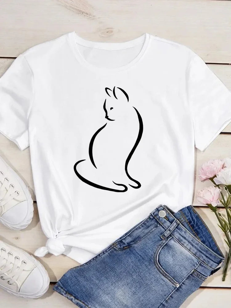 Love Heart Cat Print T-Shirt