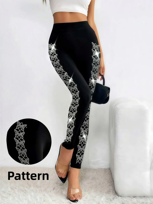 Sparkly Rhinestone Butterfly Side Tight Sexy Pants