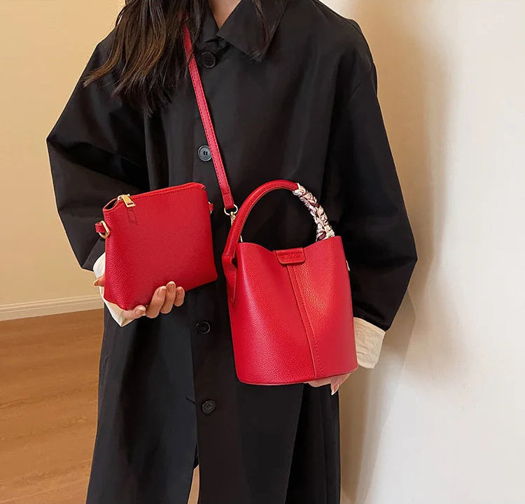 Crossbody PU Material Versatile Bucket Bag