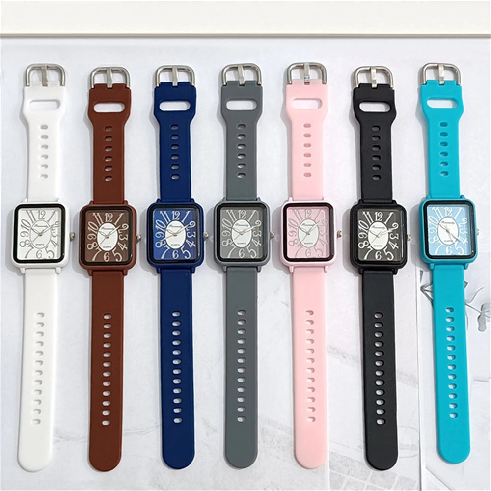 Minimalist Sports Square Figures Quartz Grey silicone tape Wristwatches