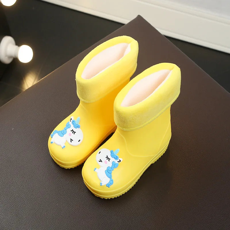 Rain Rubber Rainboot PVC Warm Waterproof Cartoon Unicorn Removable Boots