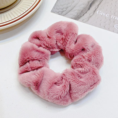 Solid Soft Plush Wide Hair Band Ponytail Holder Hair Tie Fluffy Rubber Band