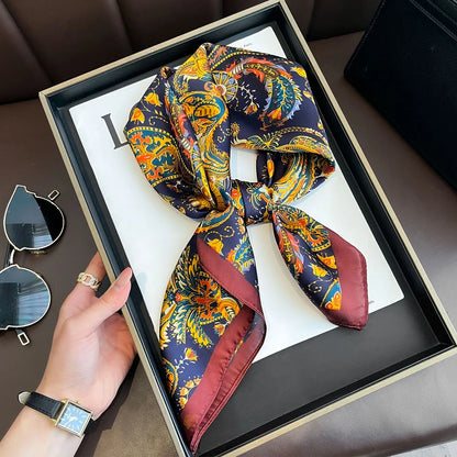 Luxury Silk Square Scarf Soft Satin Horse Hairband Hijab Headband Shawl