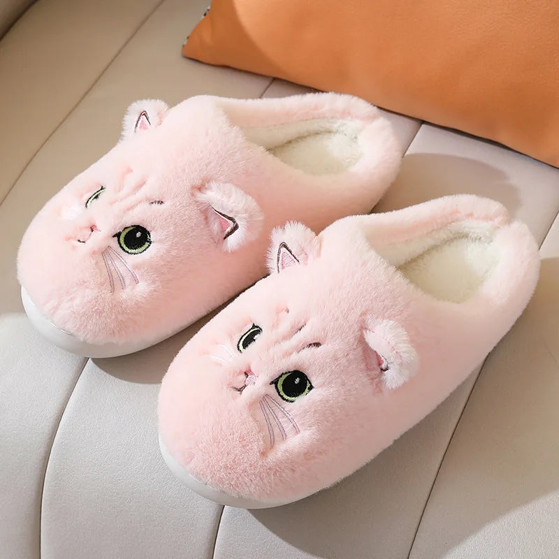Winter Home Cute Cartoon Cat Warm Plush Slides Indoor Slipper