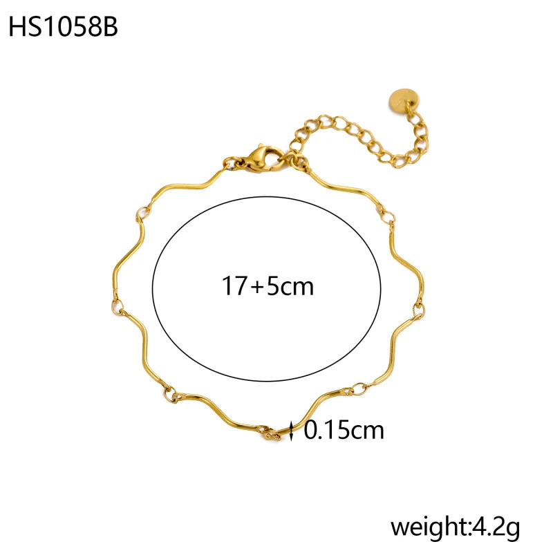Stainless Steel Thick Simple Chunky Chain Layered Gold Bracelet Set