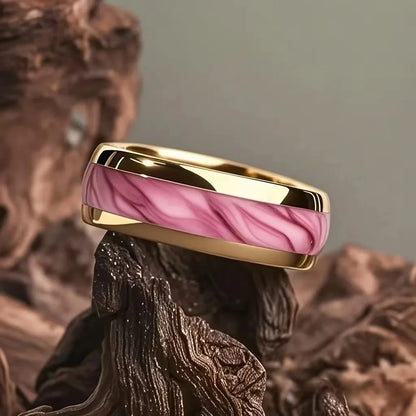 8MM Gold Stainless Steel Domed Red and Blue Stone Inlay Rings