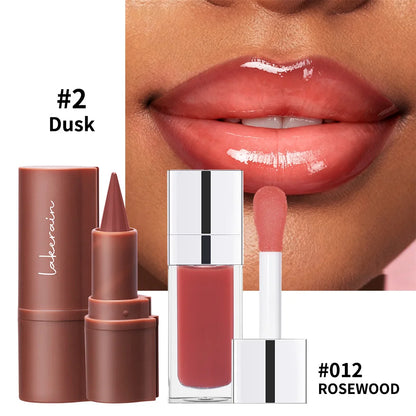 Lip Liner & Lip Gloss Set Shiny Long Lasting Moisturizing Lip Makeup