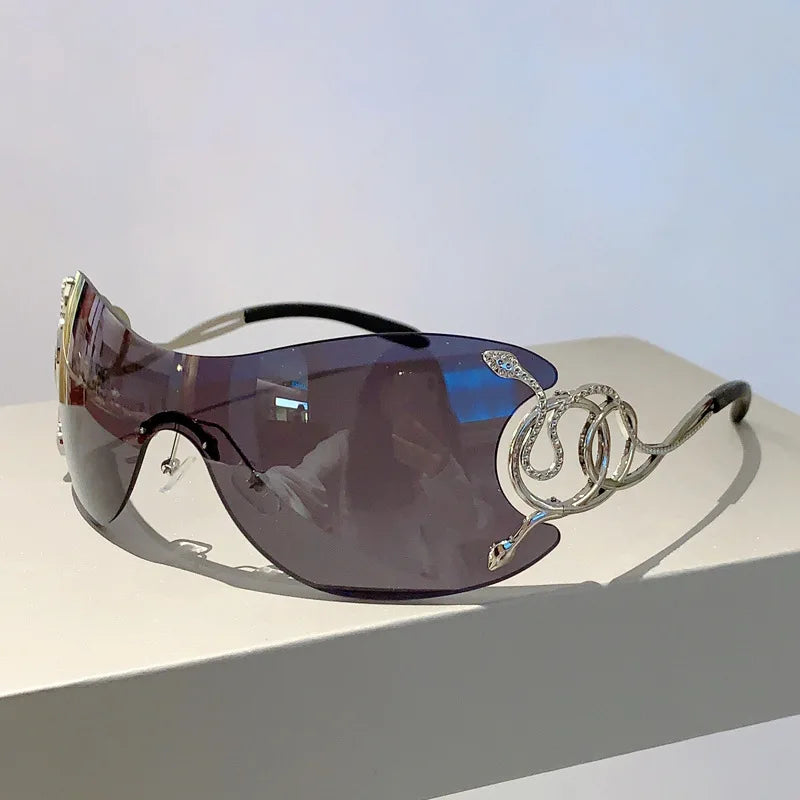 Rimless One-piece Snake Temple Y2K Sun Glasses