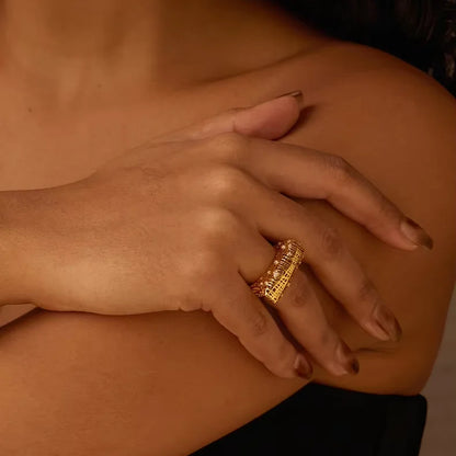 Unique Hollow Design Zircon Inlay Brass Plated 18k Gold & White Gold Rings