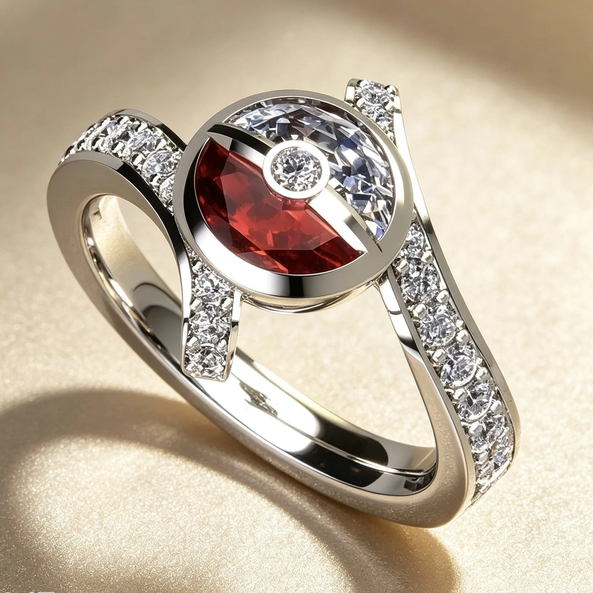 Creative Pokeball Inspired Silvery Anime Cosplay Rings