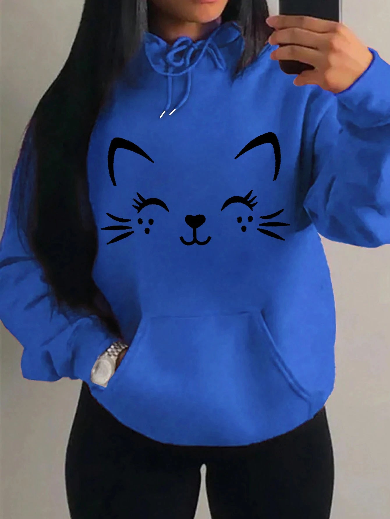 Casual Hip Hop Hoodie Happy Cat Pulloverar