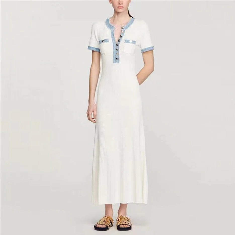 Maxi Dress Chic O-neck Short Sleeve Dress