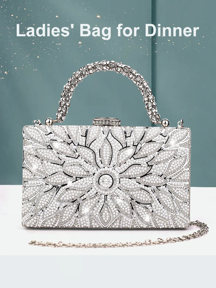 Flower Rhinestones Bead Decoration Clutch Bags