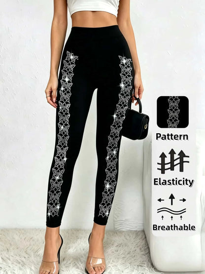 Sparkly Rhinestone Butterfly Side Tight Sexy Pants
