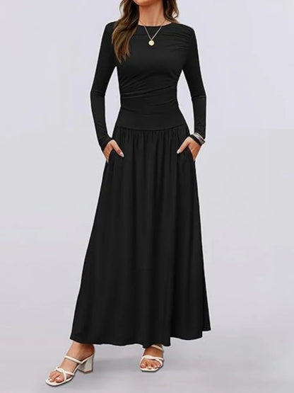 Long Sleeve Maxi Fit Ruched Casual Wear Dress
