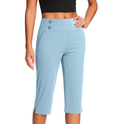Thin Yoga Button Pocket With Split Hems High Waist Sports Pants