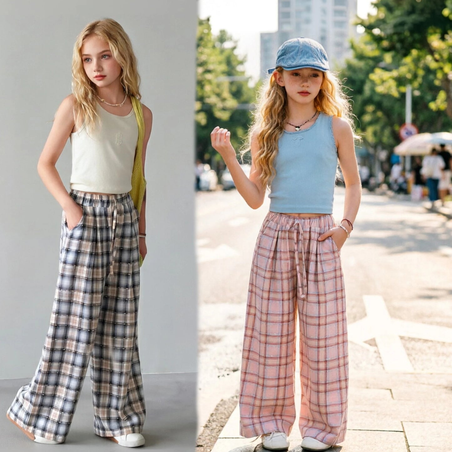 Girls casual striped wide-leg pants